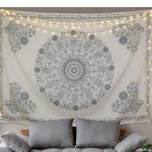 cream + black hanging wall tapestry